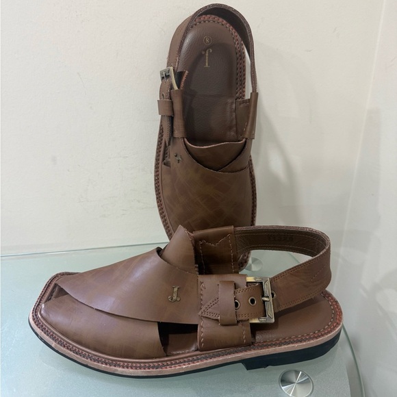 Sandal Men Peshawari Chappal Handmade Shoe Brown Genuine Leather Upper 8 - Picture 1 of 6